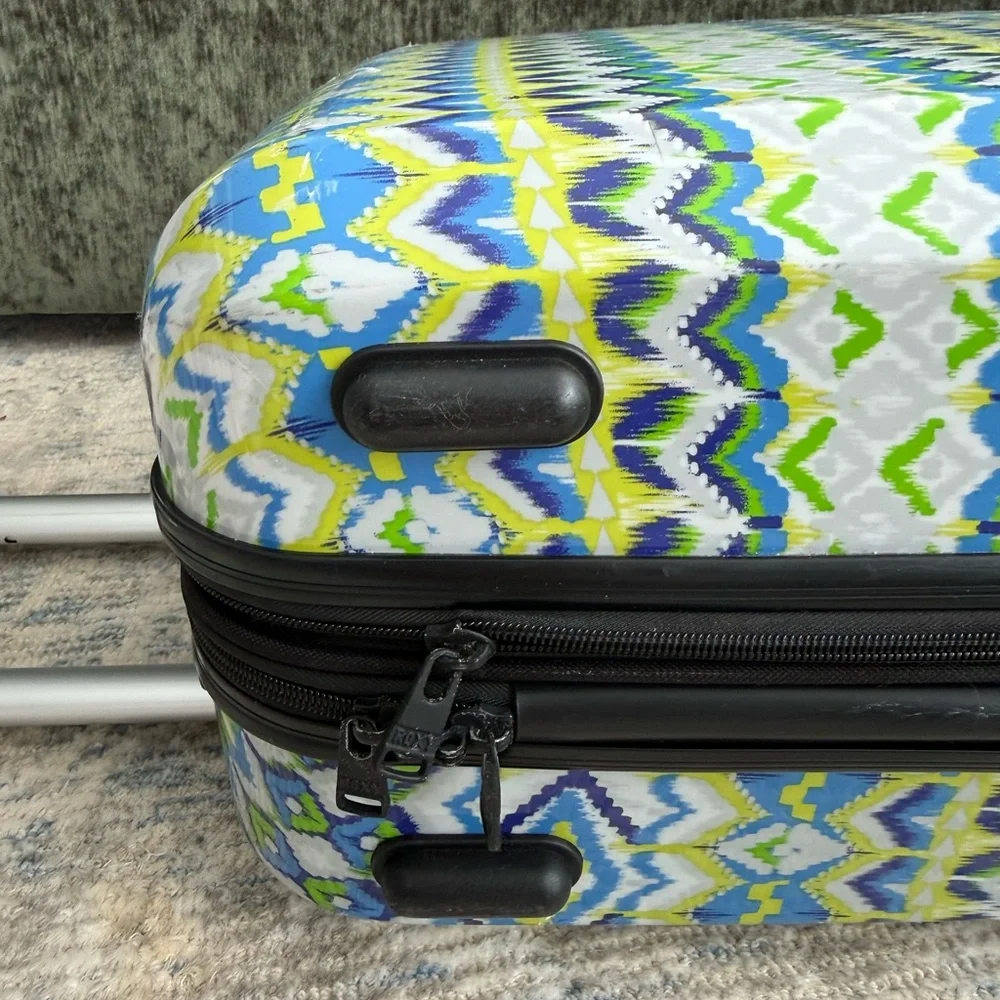 Roxy Geometric Blue and Green Suitcase Carry On Hardsided expandable Y2K Clean